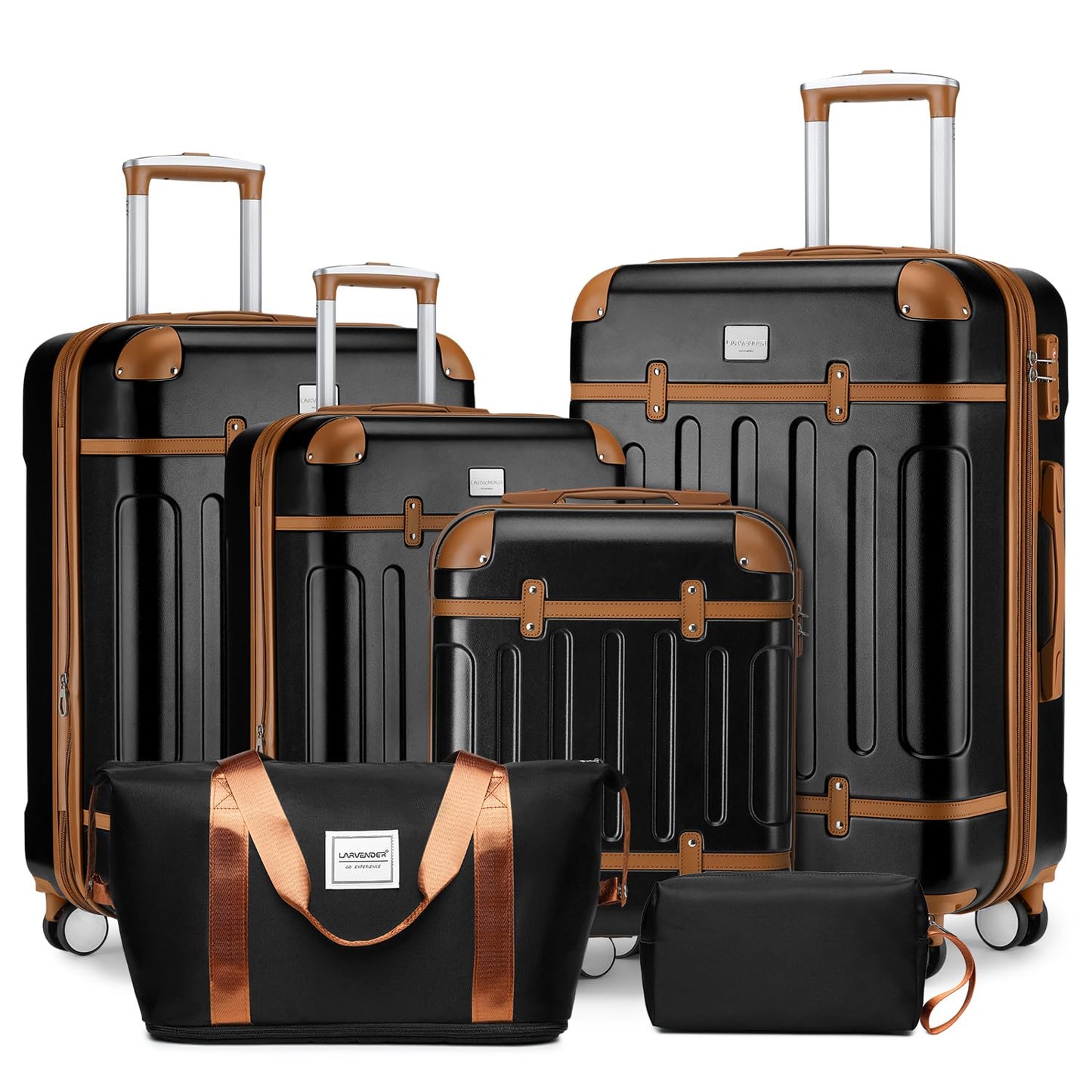 LARVENDER 6-Piece Expandable Hardshell Luggage Set with TSA Locks – Vintage Style
