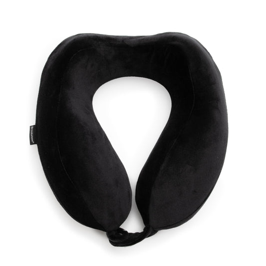 Brookstone Contoured Memory Foam Travel Neck Pillow – Fleece Cover