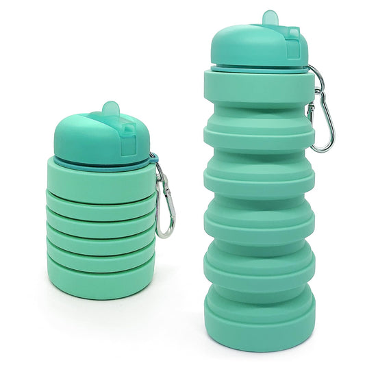 Collapsible Silicone Water Bottle – 20oz, Leakproof, BPA-Free with Carabiner