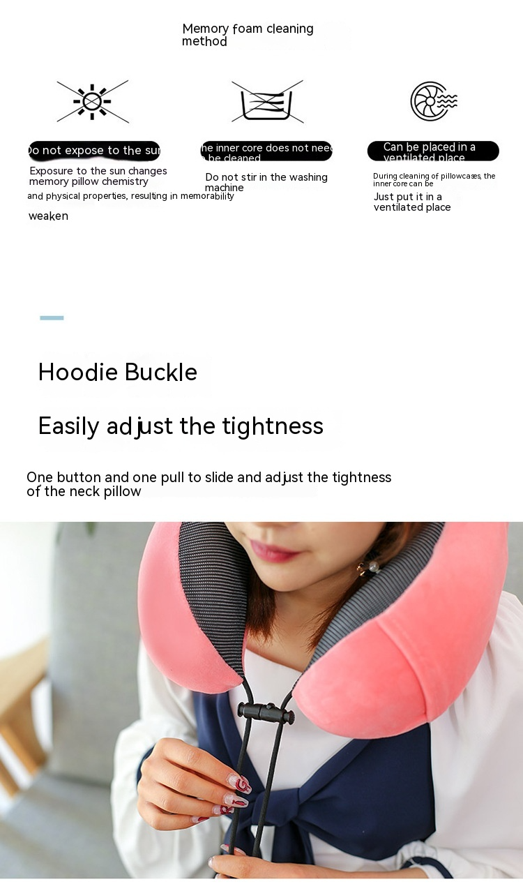 U-Shape Travel Neck Pillow with Side Pockets & Magnetic Clasp