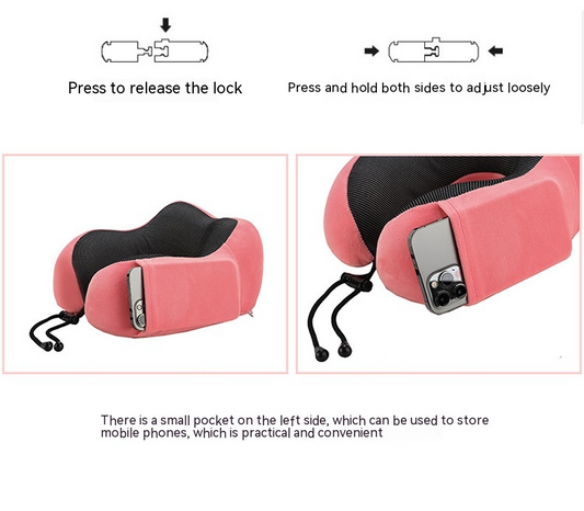 U-Shape Travel Neck Pillow with Side Pockets & Magnetic Clasp