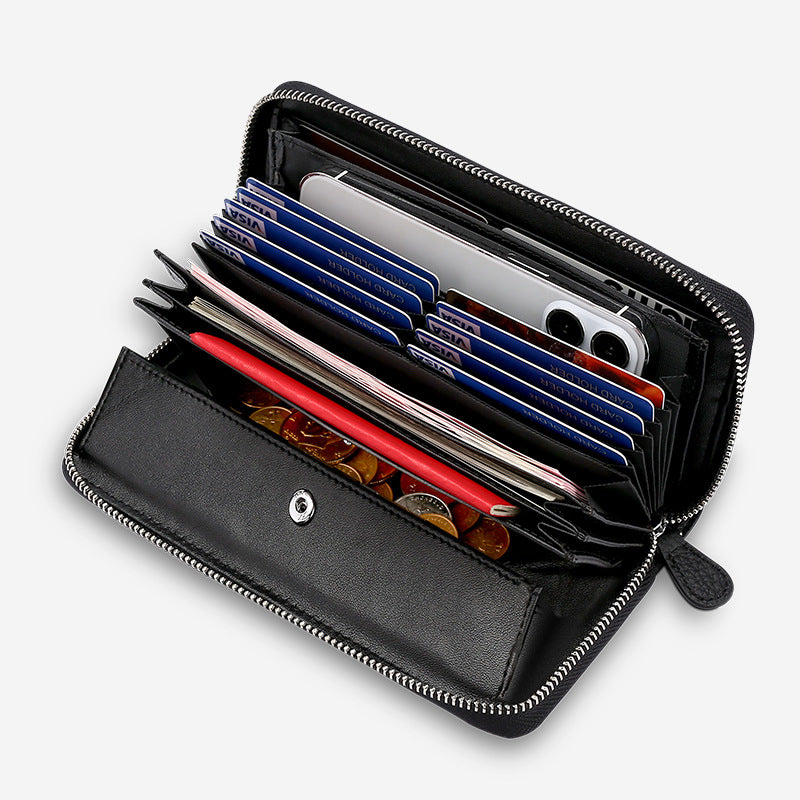 Genuine Leather RFID-Blocking Travel Wallet – Large Capacity
