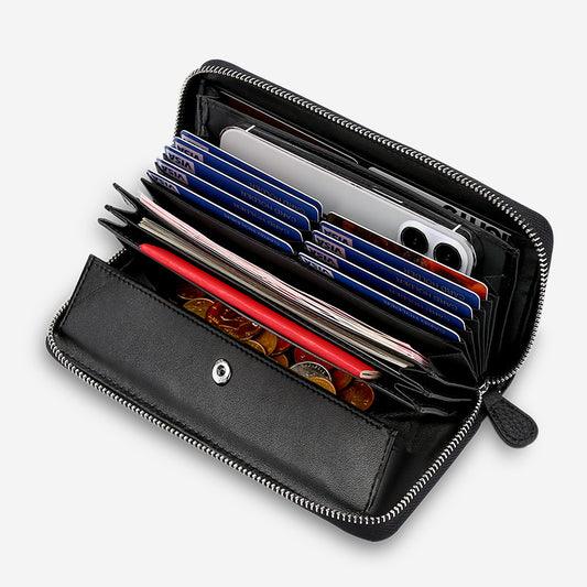 Genuine Leather RFID-Blocking Travel Wallet – Large Capacity