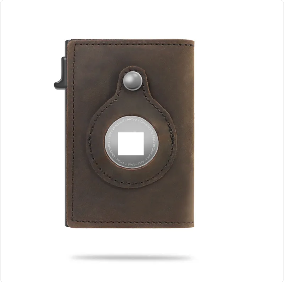RFID-Blocking Leather Travel Wallet with AirTag Holder