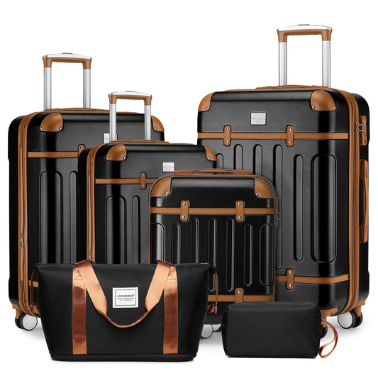 LARVENDER 6-Piece Expandable Hardshell Luggage Set with TSA Locks – Vintage Style